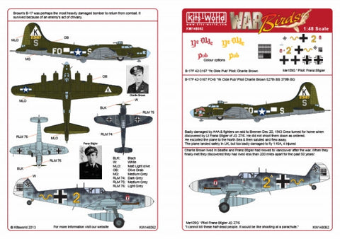キッツワールド KW148062 1/48 B-17F 第379爆撃飛行群 第527爆撃飛行隊 C.ブラウン搭乗機 `Ye Olde Pub 42-3167 FO-S` & ドイツ空軍 Bf109・・・