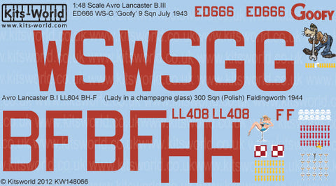 キッツワールド KW148066 1/48 イギリス空軍 アブロ・ランカスター B.III 第9飛行中隊 `Goofy` , B.I 第300飛行中隊 `Lady in a Champagne Glass