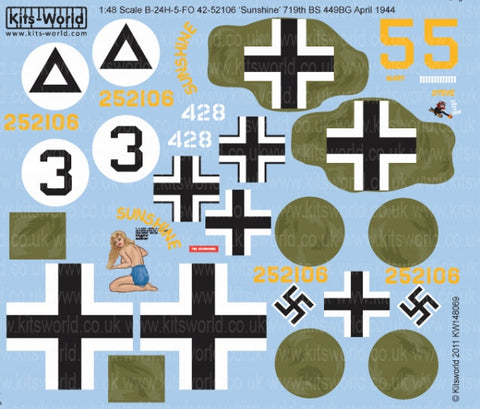 キッツワールド KW148069 1/48 WWII アメリカ陸軍航空軍 B-24 リベレーター 第449爆撃飛行群 第719爆撃飛行隊 `Sunshine`