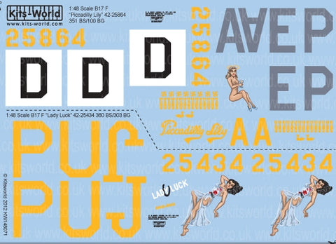 キッツワールド KW148071 1/48 アメリカ陸軍B-17F フライングフォートレス 第100戦闘群第351戦闘飛行隊`Piccadilly Lily`,第303戦闘群第360戦闘飛行隊