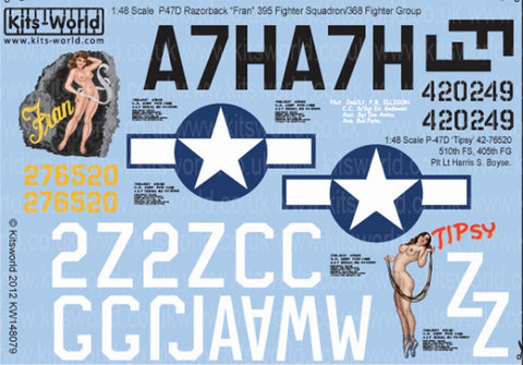 キッツワールド KW148079 1/48 アメリカ陸軍 P-47 サンダーボルト 第368戦闘群 第395戦闘飛行隊 `Fran`, 第405戦闘群 第510戦闘飛行隊 `Tipsy`
