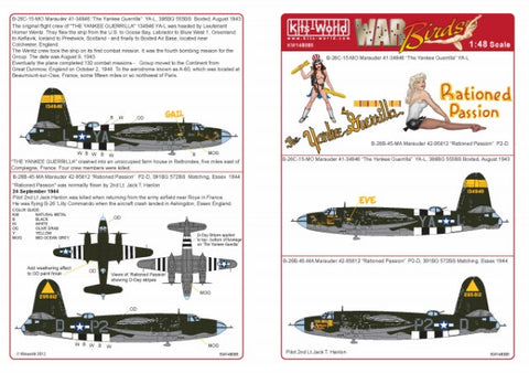 キッツワールド KW148085 1/48 アメリカ陸軍航空群 B-26C マローダー用デカール 第386爆撃飛行群 第555爆撃飛行隊/第391爆撃飛行群 第572爆撃飛行隊