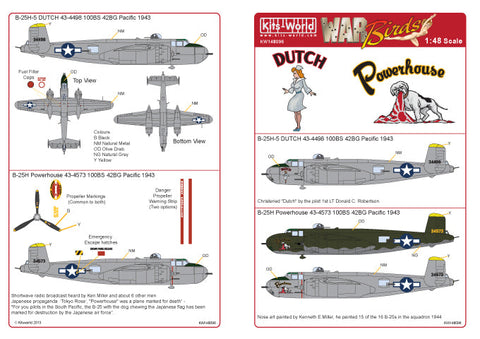 キッツワールド KW148096 1/48 アメリカ陸軍 B-25H ミッチェル `Power House`, アメリカ陸軍 B-25H ミッチェル `Dutch`