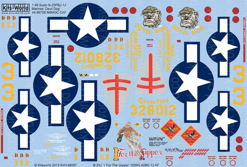 キッツワールド KW148097 1/48 アメリカ陸軍 B-25J ミッチェル `For the Gipper`, アメリカ海兵隊 B-25J ミッチェル `Devil Dog`