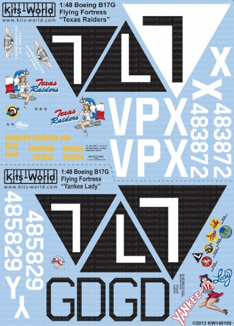 キッツワールド KW148109 1/48 アメリカ陸軍航空軍 B-17G フライングフォートレス `Texas Raiders`,`L`,`Yankee Lady`,`L`