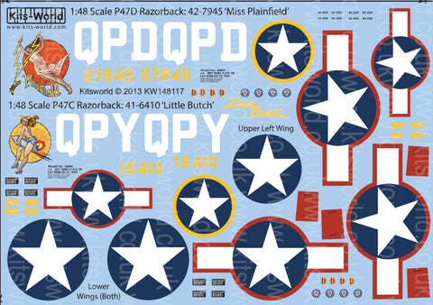 キッツワールド KW148117 1/48 アメリカ陸軍航空軍 P-47D サンダーボルト レザーバック `Miss Plainfield`, P-47C サンダーボルト レザーバック `Little Butch