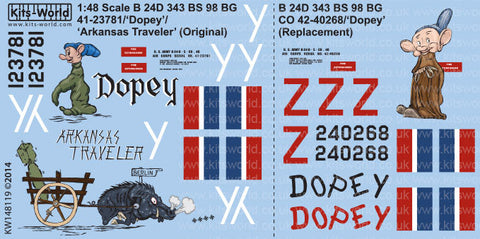 キッツワールド KW148119 1/48 アメリカ陸軍航空軍 B-24D リベレーター 第98爆撃航空群 第343爆撃飛行隊 `Dopey` `Arkansas Traveller` version I