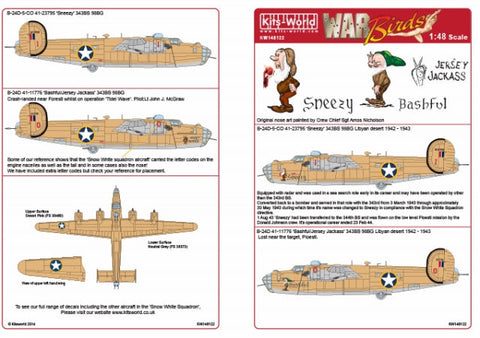 キッツワールド KW148122 1/48 アメリカ陸軍航空軍 B-24D リベレーター 第98爆撃航空群 第343爆撃飛行隊 `Sneezy` `Bashful/Jersey Jackass`