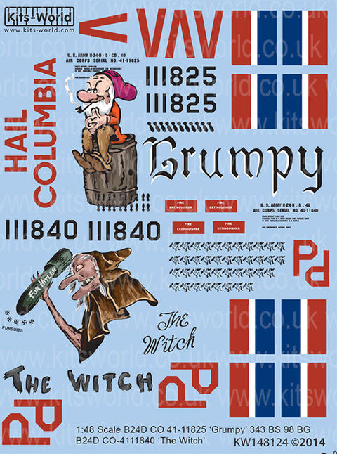 キッツワールド KW148124 1/48 アメリカ陸軍航空軍 B-24D リベレーター 第98爆撃航空群 第343爆撃飛行隊 `Grumpy` `The Witch`