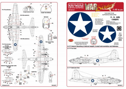 キッツワールド KW148127 1/48 アメリカ陸軍航空隊 B-17F フライングフォートレス 基本ステンシルセット