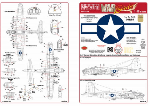 キッツワールド KW148128 1/48 アメリカ陸軍航空隊 B-17G フライングフォートレス 基本ステンシルセット