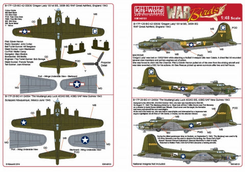 キッツワールド KW148131 1/48 アメリカ陸軍航空軍 B-17F フライングフォートレス 第385爆撃飛行群 第551爆撃飛行隊 `ドラゴン Lady` etc.