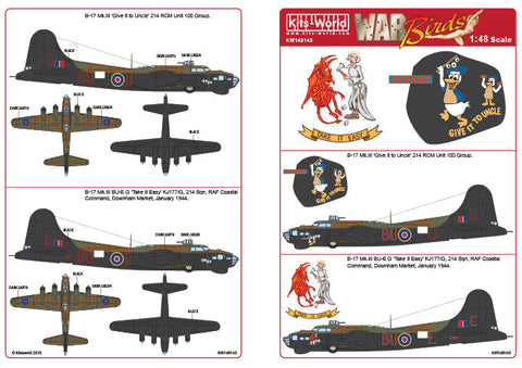 キッツワールド KW148143 1/48 イギリス空軍 B-17Mk.III 214飛行隊 デカールセット