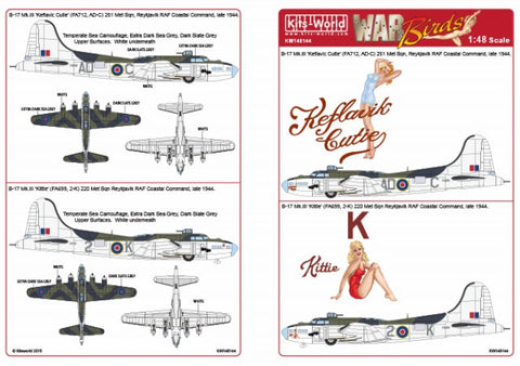 キッツワールド KW148144 1/48 イギリス空軍 B-17Mk.III RAF沿岸軍団 デカールセット