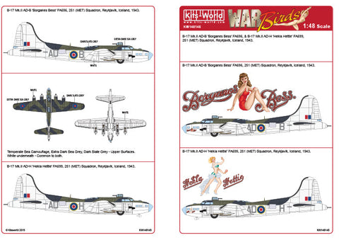 キッツワールド KW148145 1/48 イギリス空軍 B-17Mk.III RAF第251気象観測飛行隊 デカールセット