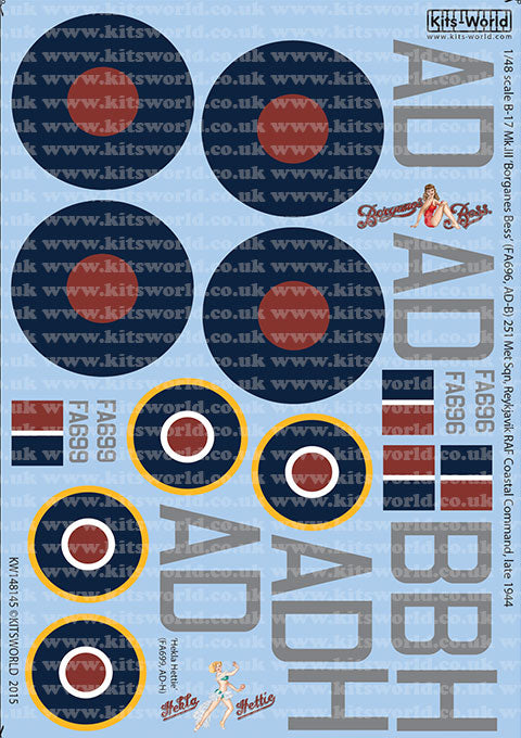 キッツワールド KW148145 1/48 イギリス空軍 B-17Mk.III RAF第251気象観測飛行隊 デカールセット