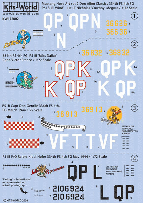 キッツワールド KW172002 1/72 WWII アメリカ陸軍 P-51 マスタング `Ill wind` & `Miss Dallas` & `Shanghri La` & `Salem Representative