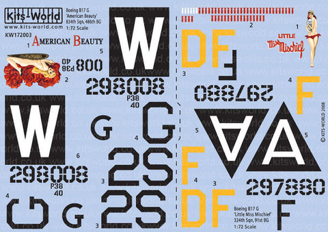 キッツワールド KW172003 1/72 B17 フライングフォートレス - 'American Beauty' - 'Miss Mischief'