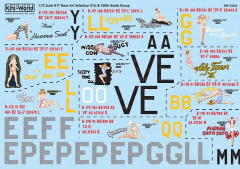 キッツワールド KW172010 1/72 B17 ノーズアートセレクション - 303rd BG 'Daddys Delight -'Duchess Daughter' -'Lady L・・・