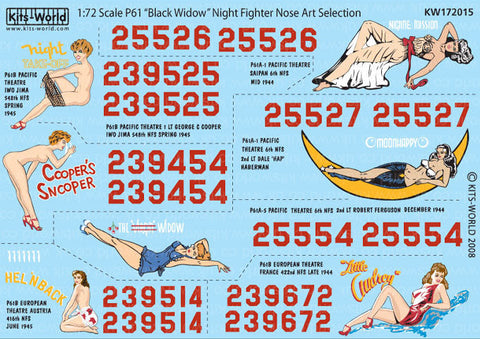 キッツワールド KW172015 1/72 P61 'Night Take Off'-'Coopers Snooper'-'Hel N Back'-'Nightie Mission'-'Moon Ha・・・