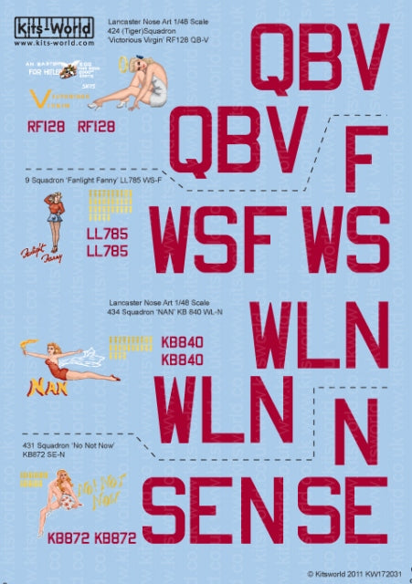 キッツワールド KW172031 1/72 WWII イギリス空軍 アブロランカスター B Mk.I 第424飛行隊 Victorious Virgin RF128 QB-V (他3種)