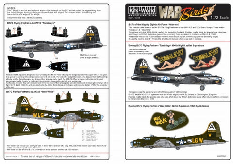 キッツワールド KW172033 1/72 アメリカ陸軍航空隊 B-17G 第406飛行隊 `Tondalayo` 43-37516 JJ-T(他)