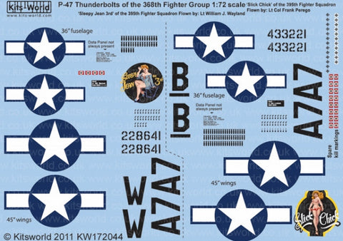 キッツワールド KW172044 1/72 WWII アメリカ空軍 P-47D サンダーボルト 第368戦闘群 第395戦闘飛行隊 `Sleepy Jean 3rd`&`Slick Chick`