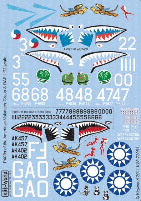キッツワールド KW172051 1/72 WWII イギリス空軍 P-40B トマホーク 第112飛行隊/アメリカ合衆国義勇軍用デカール