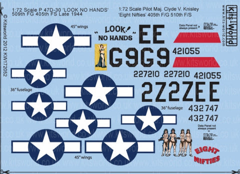 キッツワールド KW172052 1/72 アメリカ空軍 第8空軍 P-47D 第509戦闘飛行群 第405戦闘飛行隊 `LOOK NO HANDS` ,第405戦闘飛行群 第510戦闘飛行隊 `Eigh Nifties