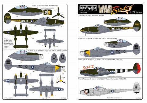 キッツワールド KW172055 1/72 アメリカ陸軍 P-38 ライトニング用デカール 第20戦闘群 第79戦闘飛行隊/第36戦闘群 第8戦闘飛行隊