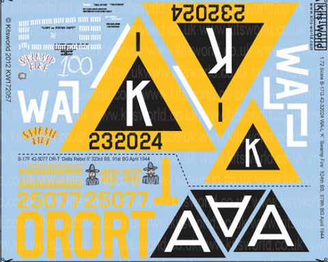 キッツワールド KW172057 1/72 アメリカ陸軍B-17F/Gフライングフォートレス第379爆撃飛行群 第524爆撃飛行隊`K``Swamp Fire`.第91爆撃飛行群 第323・・・