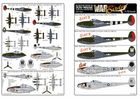 キッツワールド KW172064 1/72 アメリカ陸軍 P-38 ライトニング 第479戦闘群 第434戦闘飛行隊 `Scat II` `Scat III`, 第36戦闘群 第8戦闘飛行隊 `Wicked Woman`