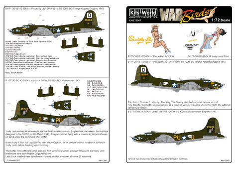 キッツワールド KW172067 1/72 アメリカ陸軍 B-17F フライングフォートレス 第100爆撃飛行群 第351爆撃飛行隊/第303爆撃飛行群 第360爆撃飛行隊