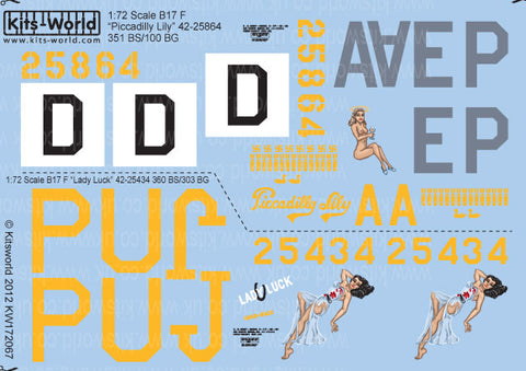 キッツワールド KW172067 1/72 アメリカ陸軍 B-17F フライングフォートレス 第100爆撃飛行群 第351爆撃飛行隊/第303爆撃飛行群 第360爆撃飛行隊