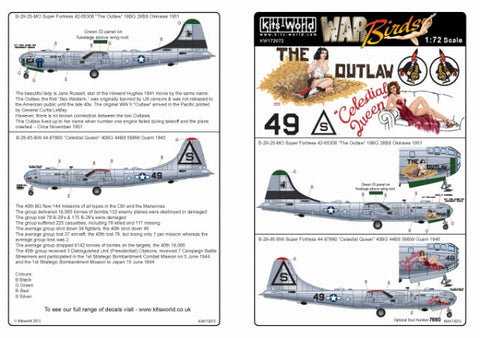 キッツワールド KW172072 1/72 アメリカ陸軍 B-29 スーパーフォートレス 第19爆撃飛行群 第28爆撃飛行隊 / 第58爆撃航空団 第40爆撃飛行群 第44爆撃飛行隊