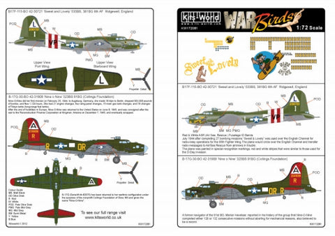キッツワールド KW172081 1/72 アメリカ陸軍 B-17F/G フライングフォートレス 第381爆撃飛行群 第553爆撃飛行隊 / 第91爆撃飛行群 第323爆撃飛行隊