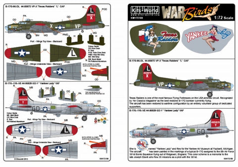 キッツワールド KW172109 1/72 アメリカ陸軍航空軍 B-17G フライングフォートレス `Texas Raiders`,`Yankee Lady`,`L`
