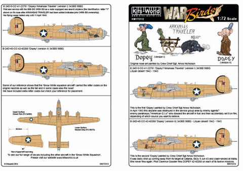 キッツワールド KW172112 1/72 アメリカ陸軍航空軍 B-24D リベレーター 第98爆撃航空群 第343爆撃飛行隊 `Dopey` `Arkansas Traveller` version I・・・