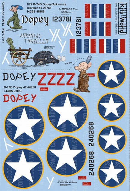 キッツワールド KW172112 1/72 アメリカ陸軍航空軍 B-24D リベレーター 第98爆撃航空群 第343爆撃飛行隊 `Dopey` `Arkansas Traveller` version I・・・