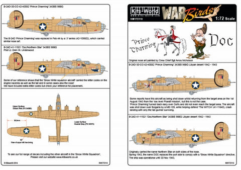キッツワールド KW172113 1/72 アメリカ陸軍航空軍 B-24D リベレーター 第98爆撃航空群 第343爆撃飛行隊 `Prince Charming` `Doc`