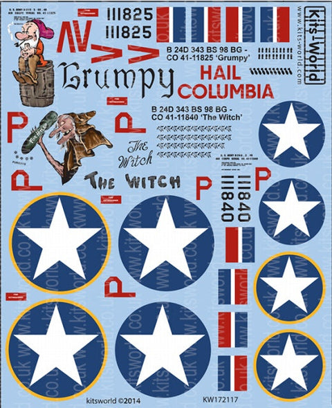 キッツワールド KW172117 1/72 アメリカ陸軍航空軍 B-24D リベレーター 第98爆撃航空群 第343爆撃飛行隊 `Grumpy` `The Witch`