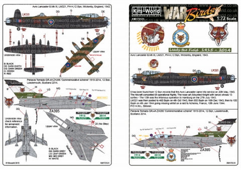 キッツワールド KW172121 1/72 イギリス空軍 アブロランカスターPH-H/トーネード 第12飛行隊