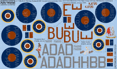 キッツワールド KW172125 1/72 イギリス空軍 B-17 Mk.II/Mk.III 第251飛行隊