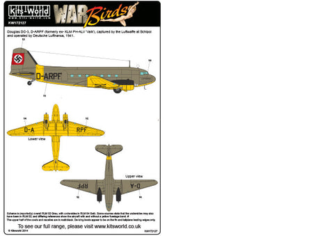 キッツワールド KW172127 1/72 ダグラス・ダコタ C-47/DC-3 デカールセット