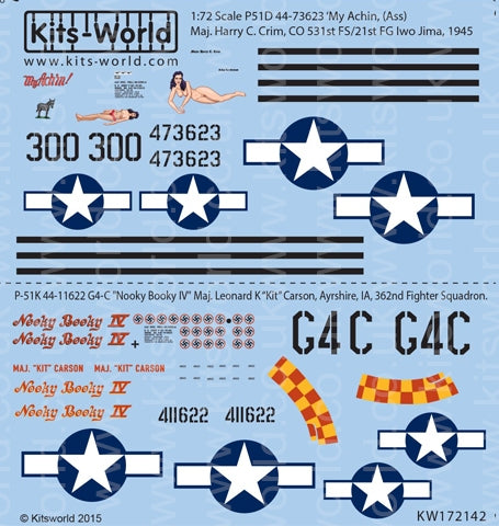 キッツワールド KW172142 1/72 P-51D 44-73623 ‘My Achin, (Ass) Maj. Harry C. Crim, CO 531st FS/21st FG Iwo Jima, 1945.
P-51K 44-116・・・