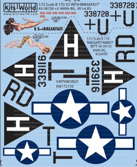 キッツワールド KW172159 1/72 B 17G ‘?5 WITH BREAKFAST’ 43-38728 +U 490th BG, 851st BS - B 17G ‘NAUGHTY NA・・・