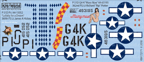 キッツワールド KW172171 1/72 P-51D マスタング 44-15052 PI-J “Lullaby for a Dream” Pilot Lt. James A Hickey. 36・・・