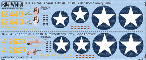キッツワールド KW172182 1/72 B17E 41-2440 USAAF 13th AF 5th BG 394th BS ‘Calamity Jane’ - B17E-41-2637 5th AF 19th BG 63rd BS ‘Re・・・