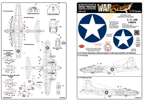 キッツワールド KW172187 1/72 WWII アメリカ陸軍航空隊 B-17F フライングフォートレス ステンシルマーキングデカール