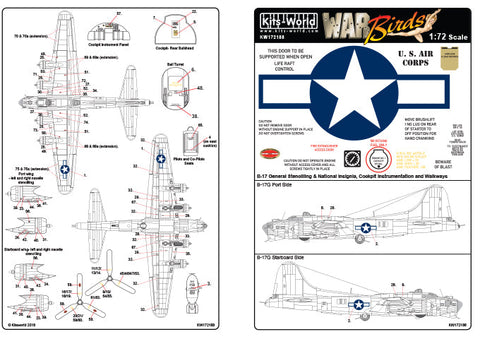 キッツワールド KW172188 1/72 WWII アメリカ陸軍航空隊 B-17F/G フライングフォートレス ステンシルマーキングデカール